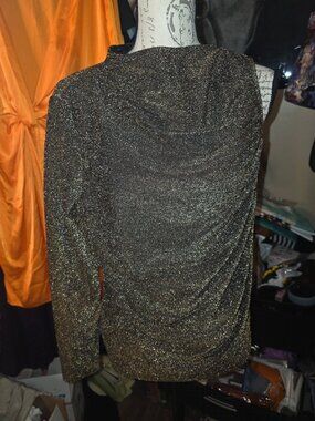 Terea By Andrea Pitter Metallic Gold Long-Sleeve Ruched Top XL 84% Polyester 9%